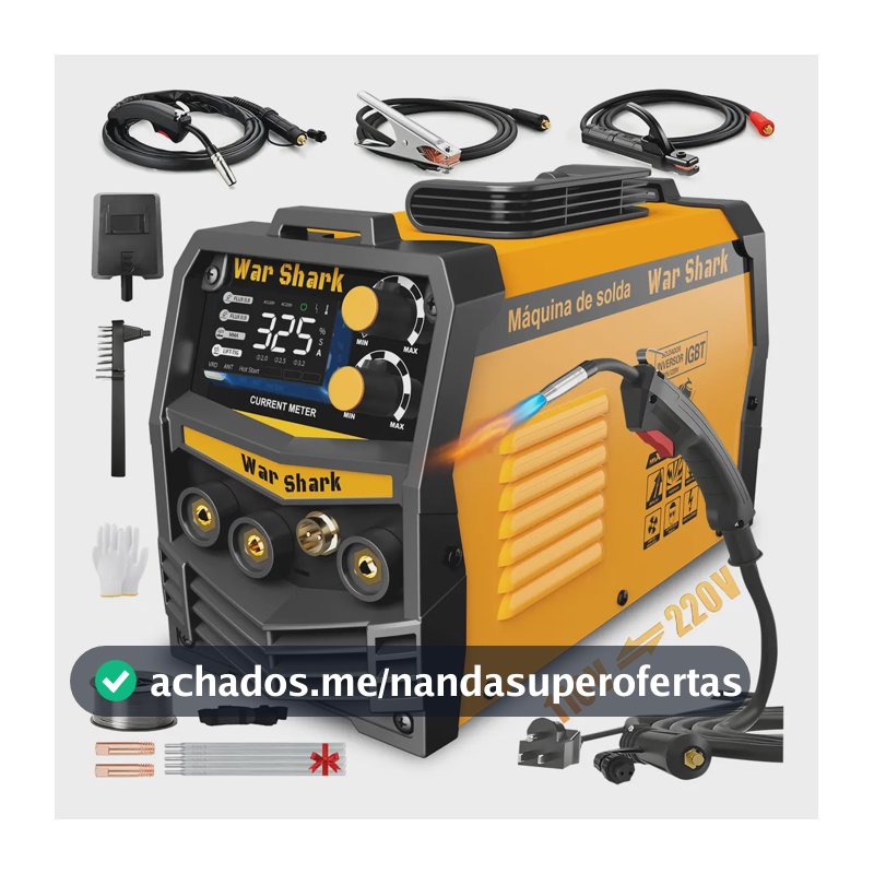 Máquina De Solda Inversora 325a 3 Em 1 Mig Tig Mma Bivolt 110v/220v War Shark Solda Eletrica Amarelo