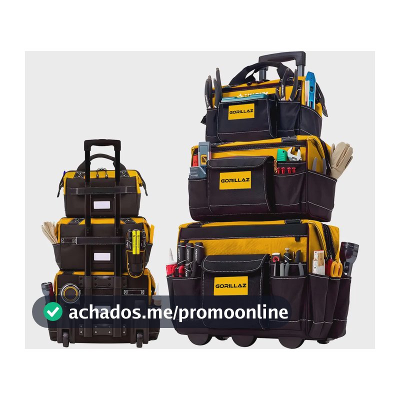 Kit 3 Bolsas Para Ferramentas Reforçada Com Carrinho Alça Telescópica Eletricista Encanador Carpinteiro Cor Amarelo E Preto Gbc-300 Gorillaz
