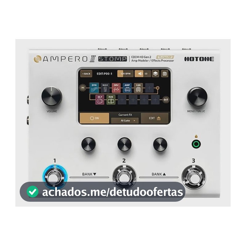Pedal de Efeito Hotone Ampero II Stomp MP-300 Branco Multi-efeitos 460 para Guitarra e Baixo
