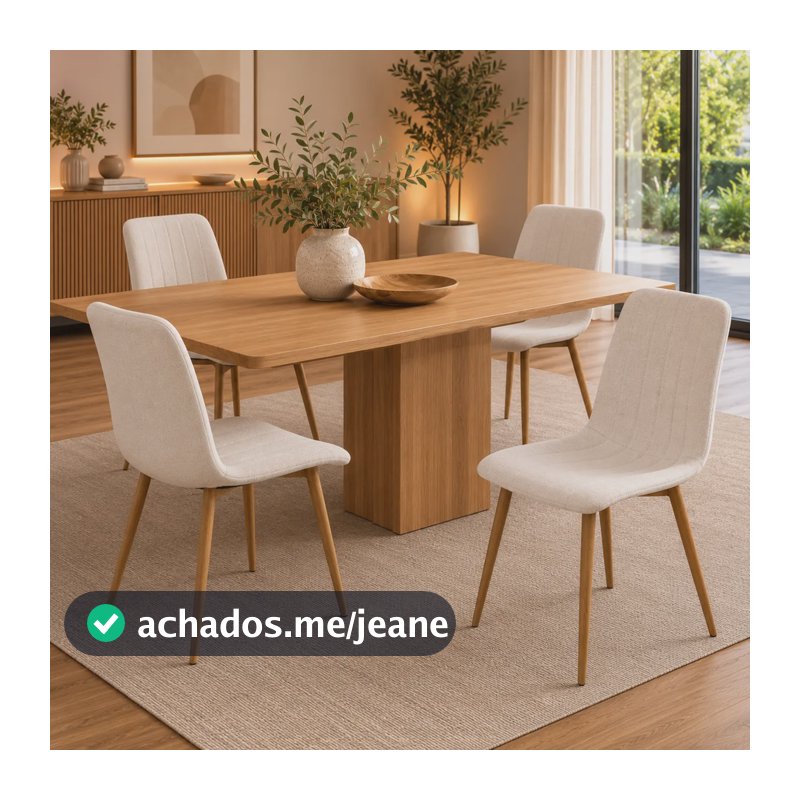 4 Cadeiras Jantar  Sala Mesa Cozinha Estofada Kendra Linho Kendra Madeira Creme