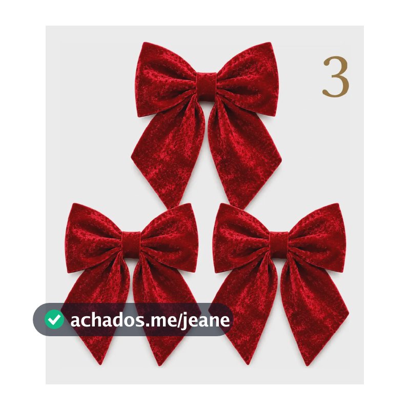 Kit 3 Laços Veludo Vermelho Natalino Grande Árvore Decoracao Vermelho Lisa