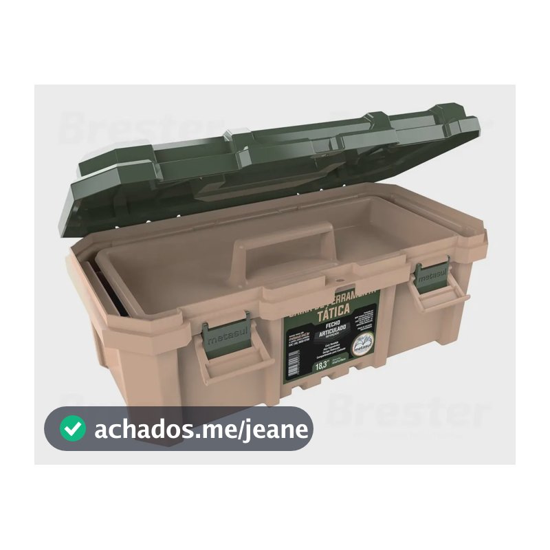 Caixa De Ferramenta Tática Grande Reforçada C/ Fecho Metasul Cor Verde/Bege