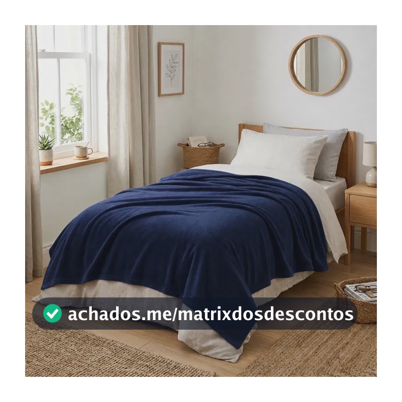 Cobertor Manta Microfibra Solteiro Fleece 1 Peça Toque Macio Cor Azul-marinho Desenho do tecido Liso