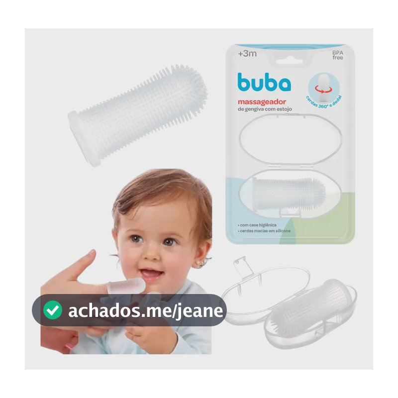 Massageador De Gengivas Com Estojo Buba Em Silicone Dedeira Transparente
