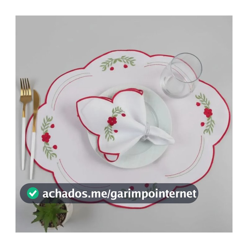 Jogo Americano De Tecido Bordado Com Guardanapo 12 Peças Peônia