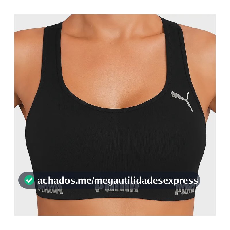 Top Puma Original Feminino Alta Sustentação Academia Fitness Preto Lisa M 40-42