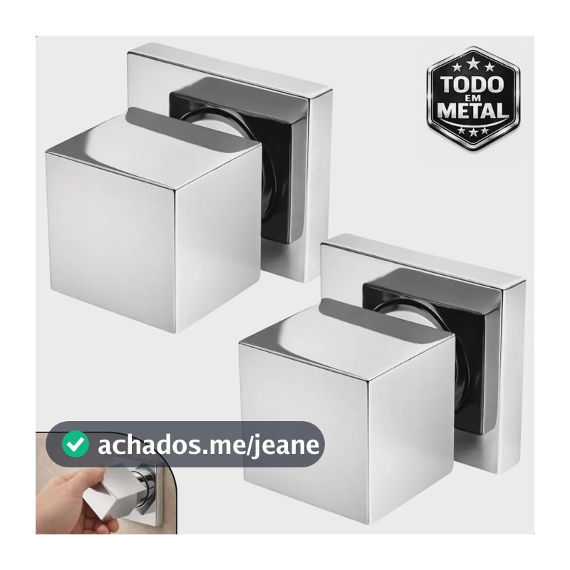 Kit 2 Acabamento Registro Chuveiro Quadrado Para Registros de Padrão Deca 16 Estrias 1/2 e 3/4 e 1 Polegada 100% Todo Metal Cromado Brilhante Com Kit Fixação Completo Parede Banheiro Geral - SOFTINOX