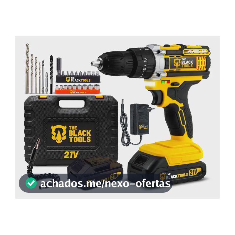 Furadeira Parafusadeira De Impacto 21v Com 2 Baterias Velocidade Ajustável 3/8 10mm Maleta E Acessorios Profissional The Black Tools