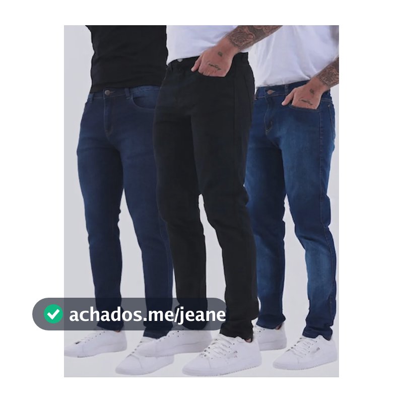 Kit 3 Calças Jeans Masculina Super Skinny Com Elastano Lycra Escura-preto- Azul Escuro Liso 44