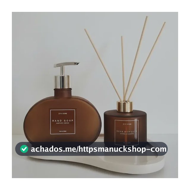 Kit Lavabo Luxo Marrom Off Difusor Flor Saboneteira Bandeja