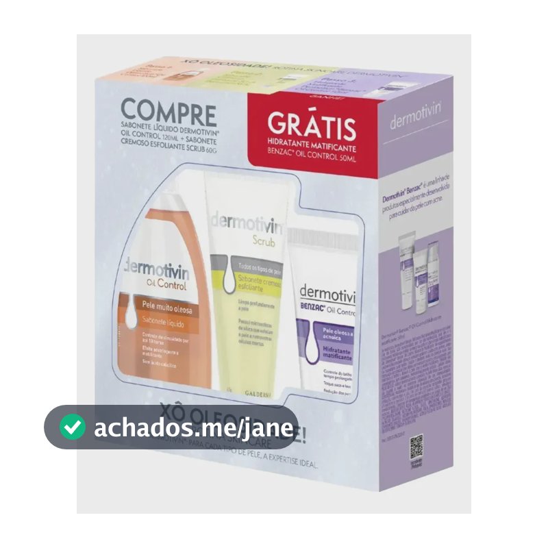 Kit Dermotivin Xô Oleosidade | Sabonete Original Líquido 120ml + Esfoliante 60g + Hidratante Facial 50ml