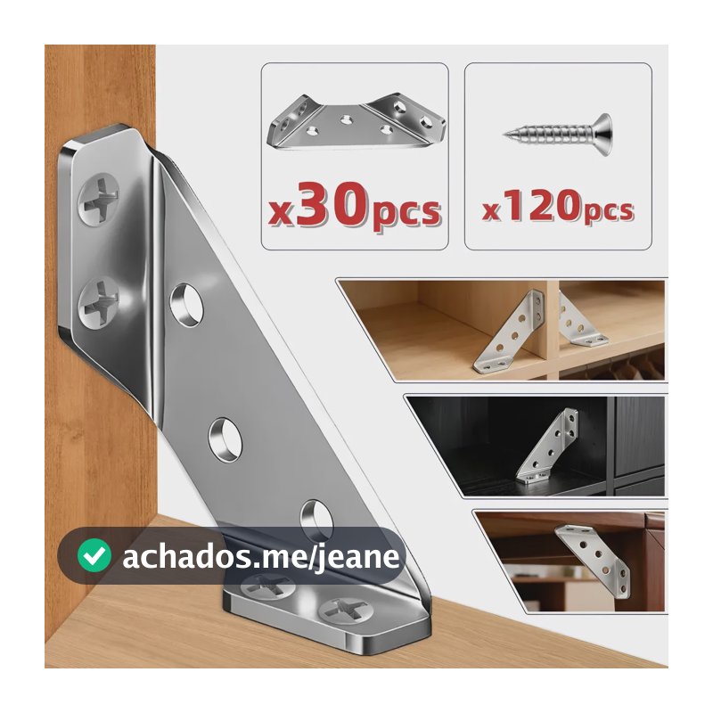 Kit 30 Cantoneira Aço Inox Trava Reforço De Cadeira E Moveis