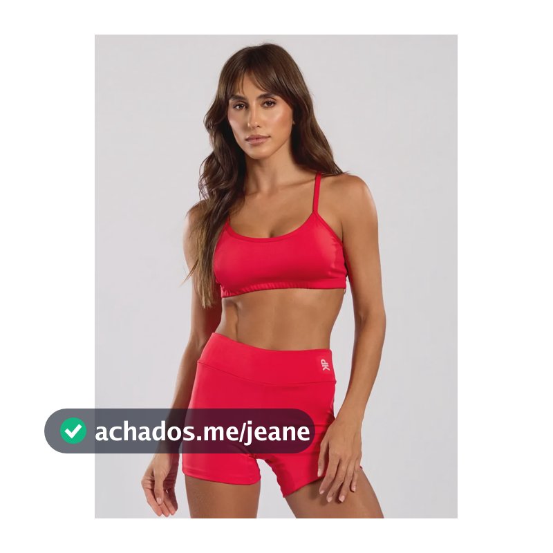 Conjunto Fitness Top Alça Short Blackout Cós Alto Feminino Vermelho Liso P