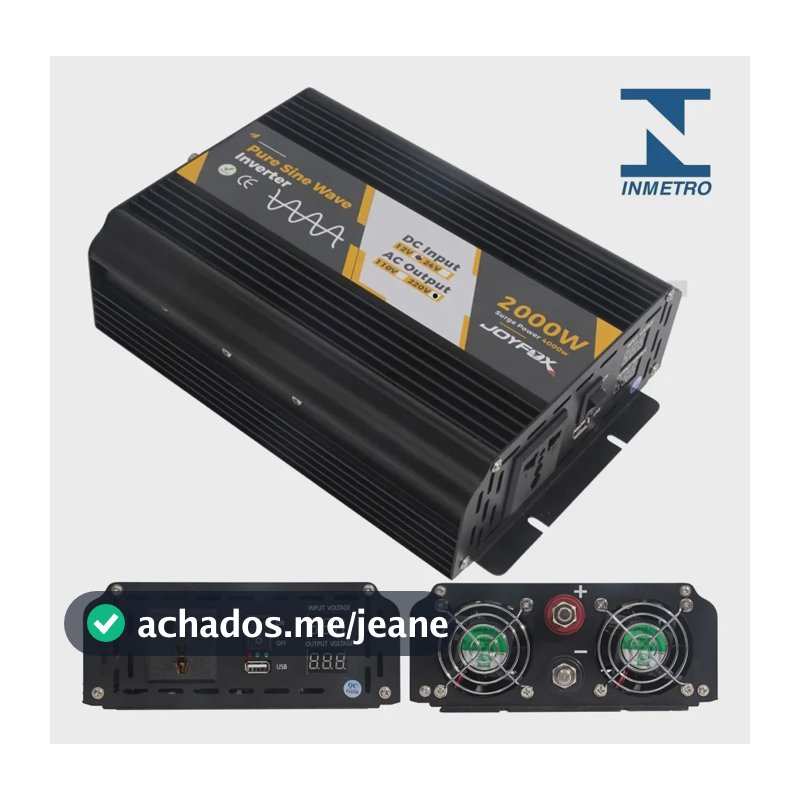Joyfox Inversor Energia Onda Senoidal Pura 2000w Pico 4000w 12v Para 220v 60hz Usb Conversor Transformador Tensão