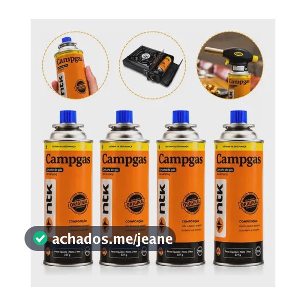 Kit Camping Gás De Maçarico Fogareiro 4 Latas Refil Ntk 227g Laranja