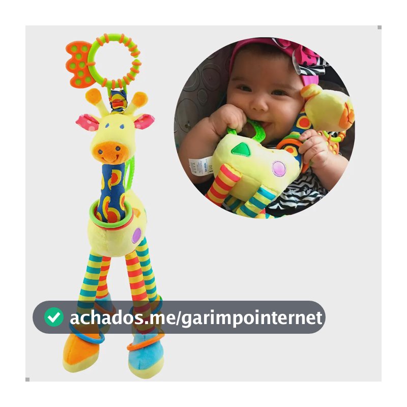 Girafinha Girafa Mordedor Chocalho Pelúcia Brinquedo De Bebê Amarelo Listrado