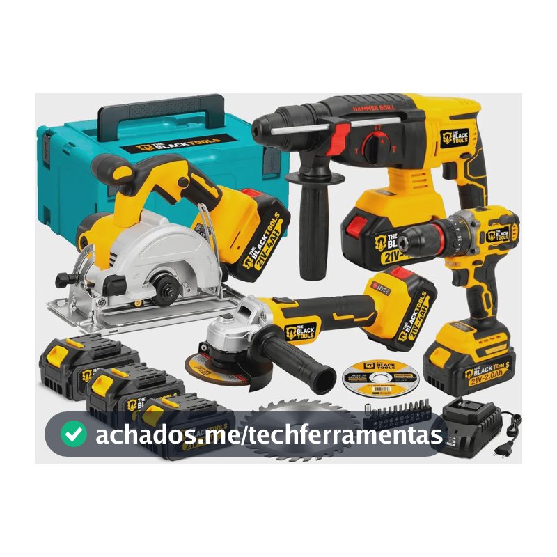 Kit Multi Ferramentas 4 Em 1 21v Sem Fio Furadeira Parafusadeira Martelete Rompedor Serra Circular Esmerilhadeira Maleta