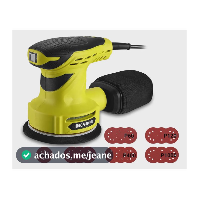 Lixadeira Orbital Elétrica 300w Real Profissional 125mm Com Auto Vácuo Coletor De Pó + 16 Lixas Kit Completo Desoon