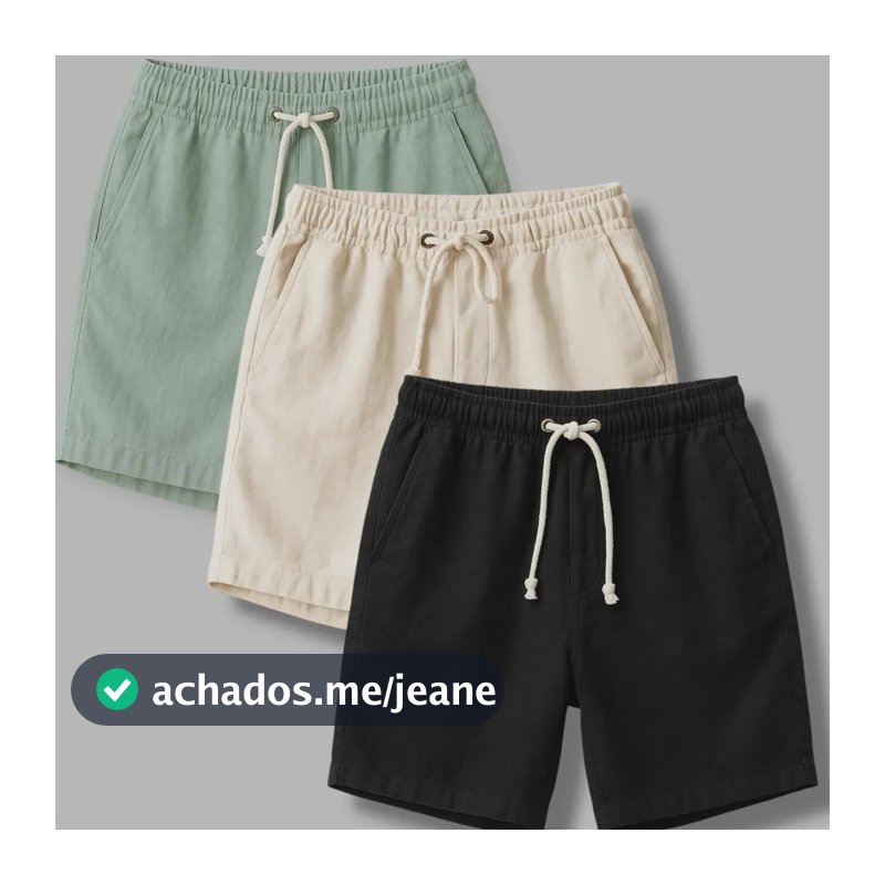 Kit 3 Short Mauricinho Linho Masculino Bermuda Verão Praia Preto-verde´-palha G
