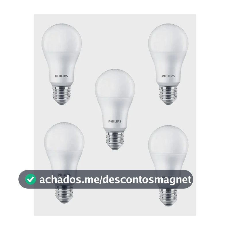 Kit 5 Lâmpadas Led Bulbo Philips A60 9w 3000k 806lm Bivolt Branco-quente 127/220v
