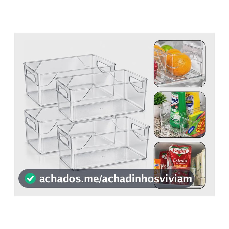Kit 4 Organizadores Multiuso Em Acrílico Transparente Ideal Para Cozinha, Geladeira E Armário