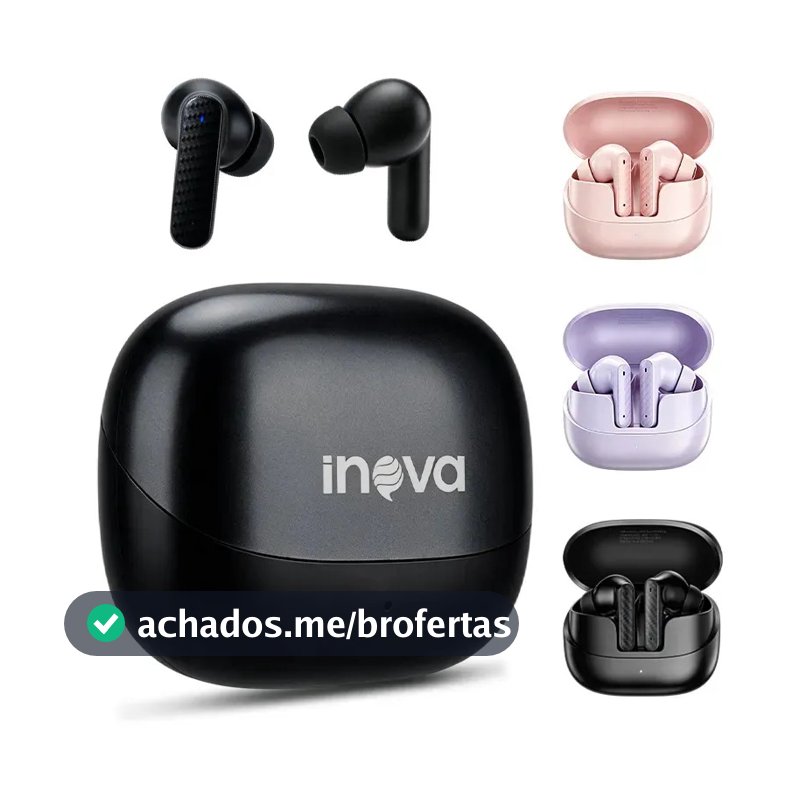 Fone de Ouvido Inova Bluetooth TWS FON-13013A, Semi In-Ear com IPX5 e Microfone, Preto