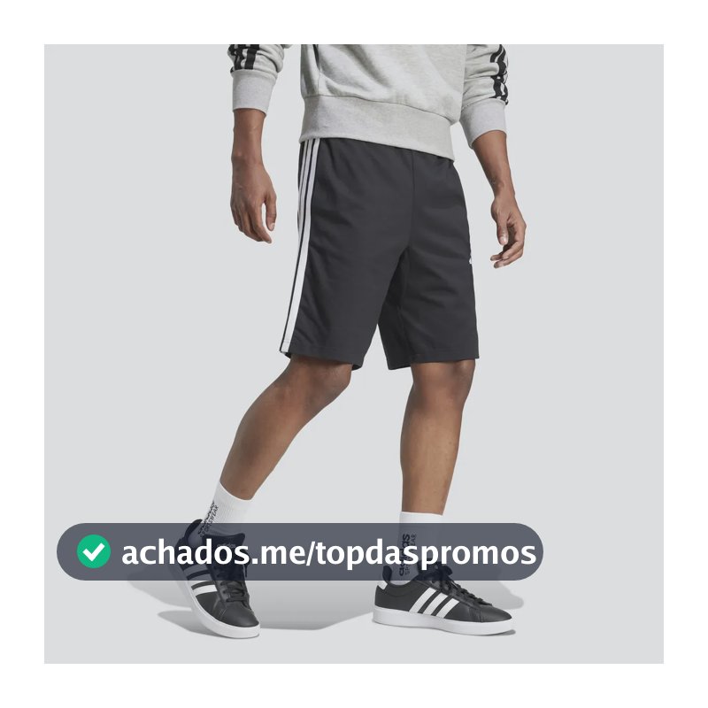 Shorts Masculino Malha Essential Três Listras adidas Black / White Liso G