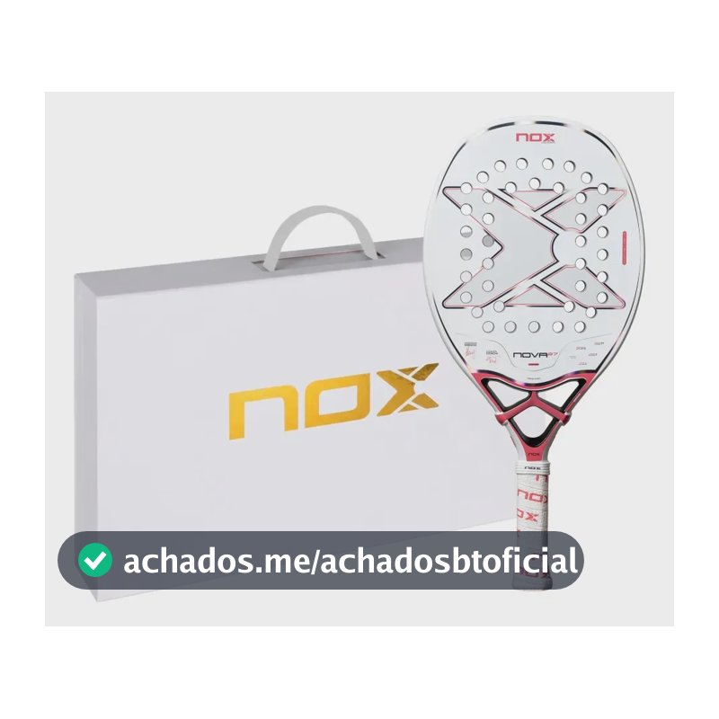 Raquete de Beach Tennis Nox NOVA87 2026, Branca, com Núcleo HR3 Color EVA e Face em Carbono 3K