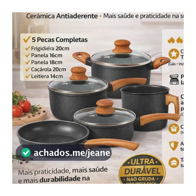 Jogo De Panelas Cerâmico Triplo Indução Vitrex Ecoglid 5 Peças Cor Preto Granito