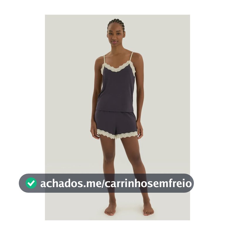 Pijama Curto Feminino Em Viscose Com Renda Hering Azul Xg