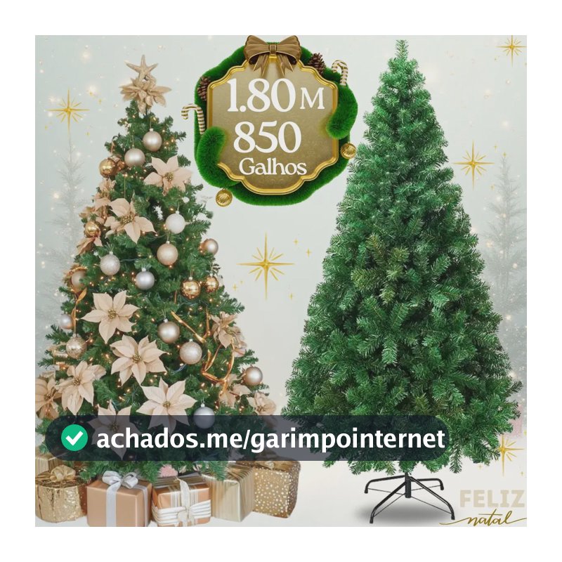 Árvore De Natal Luxo Premium 180cm Com 850 Galhos Pinheiro Verde Pé De Ferro D'presentes