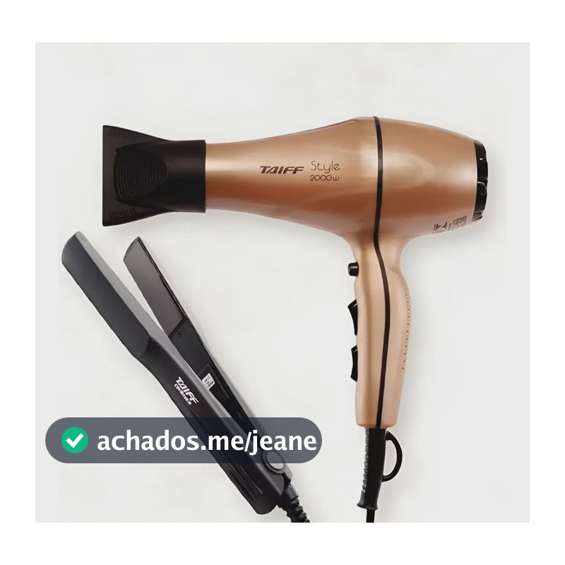 Secador de Cabelos Taiff Style Motor AC Profissional 2000W - Cobre + Prancha Clássica Cerâmica 180°C - Preta - 110V