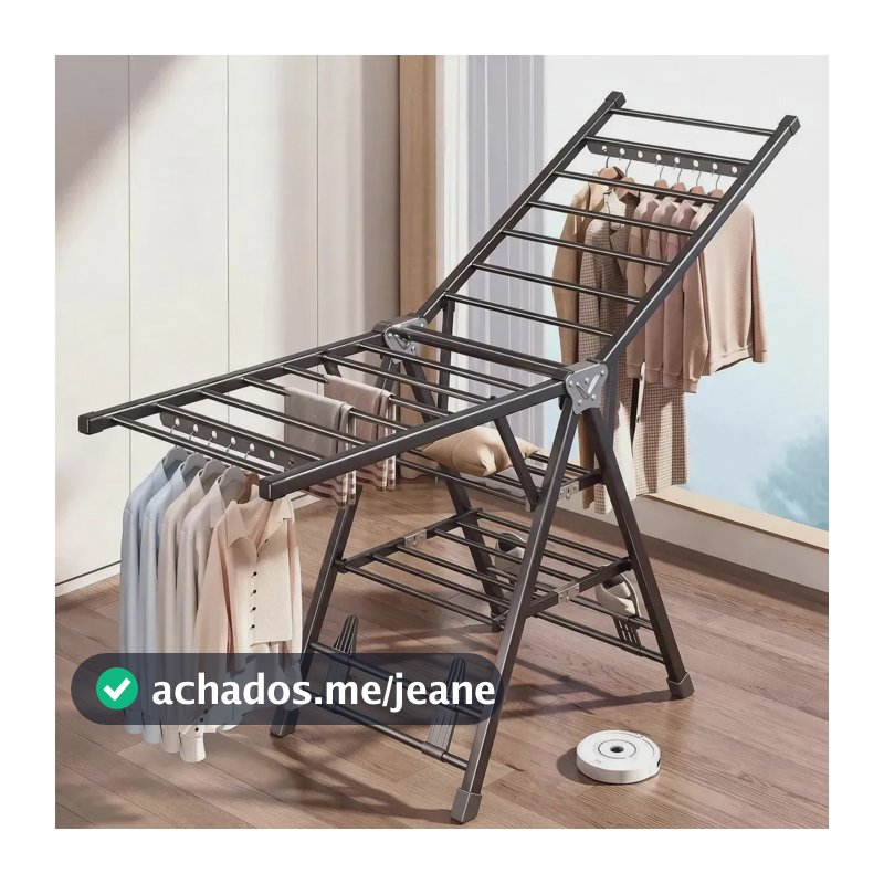Varal De Chão Reforçado Grande Aço C Abas Dobrável Retrátil Cinza