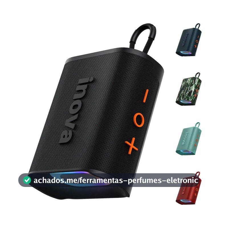 Caixa De Som Portatil 20W, Inova Caixa de Som pequena com Radio FM E RGB, caixinha som bluetooth À Prova D'água IP67, Caixa De Som Potente Para Moto Bike, Bateria 15h, TWS Som Estéreo Grave Preto