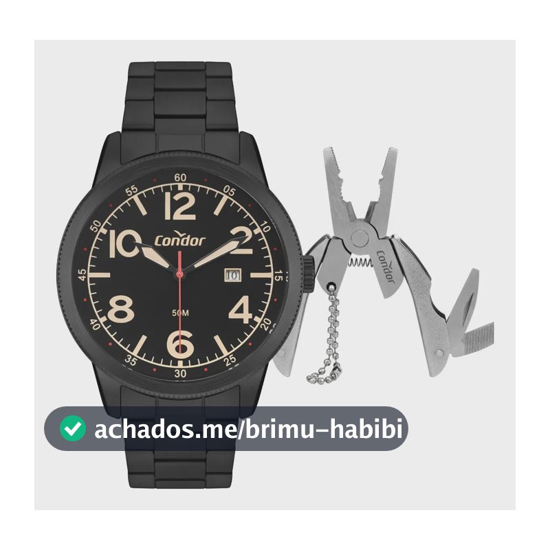 Kit Relógio e Alicate Masculino CO2115MXF/K4P Preto Condor