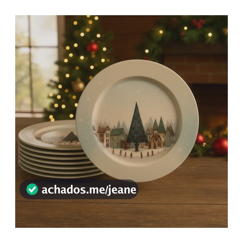 Kit Com 6 Pratos Raso Arvore Natal 17,5cm Sobremesa Natal Prato Arvore Natal