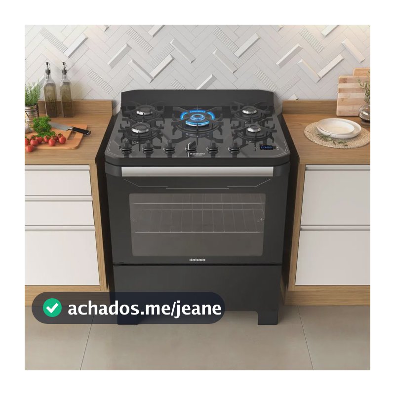 Fogão 5 Bocas Itamaster Digital Itatiaia Preto com Mesa de Vidro e Trempe Ferro Fundido