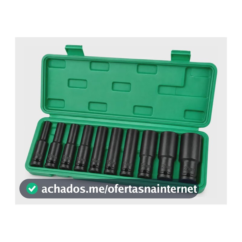 Jogo De Soquetes De Impacto Longo 10 Peças 8-24mm Com Maleta 127/220v