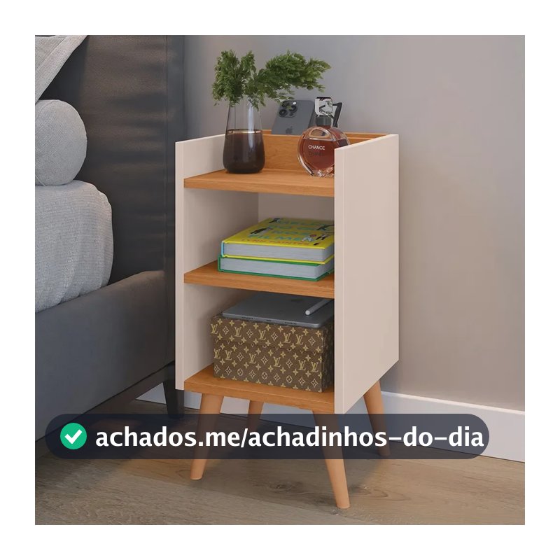 Criado Mudor P/ Cama Box Compacto C/ Prateleira Max Cor Off white/Cinamomo