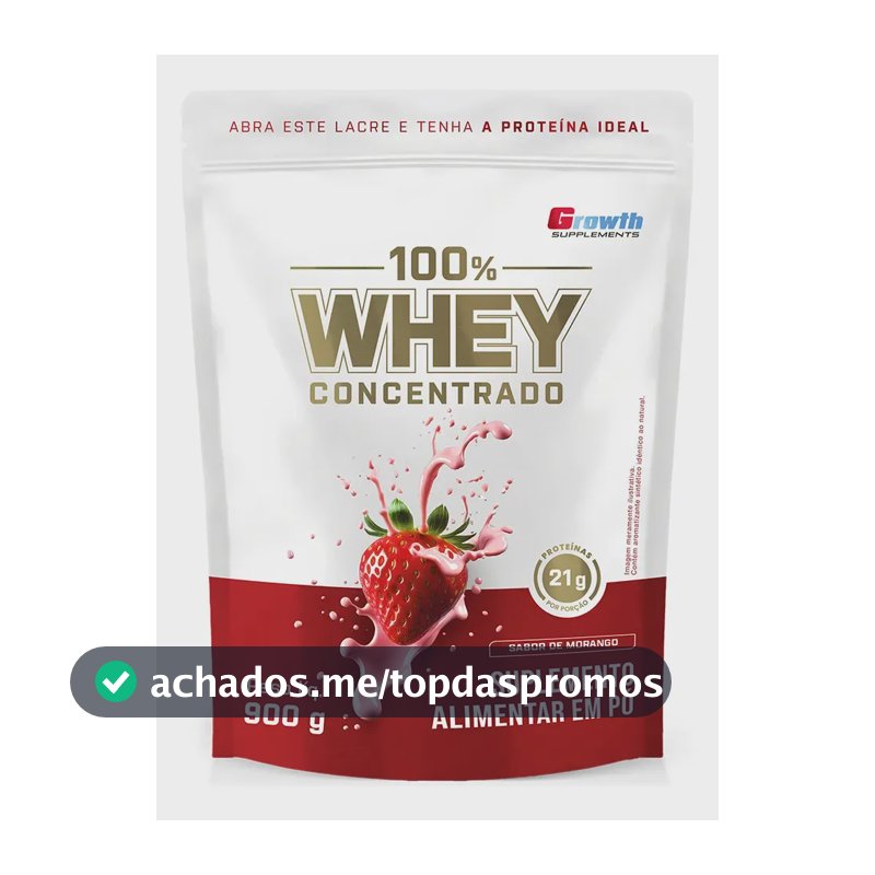 100% Whey Concentrado 900g Growth Supplements Morango