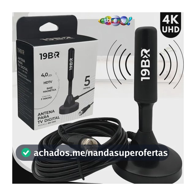 Antena Digital 4k Hd Interna Externa Para Tv Samsung LG Smart Led Lcd 3d Uhf Cabo Longo Com Base Magnética