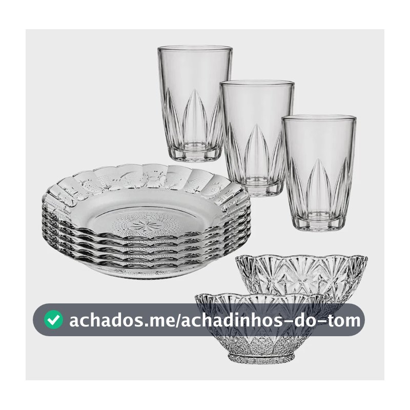 Aparelho De Jantar 18 Peças - Pratos + Copos + Tigelas Transparente