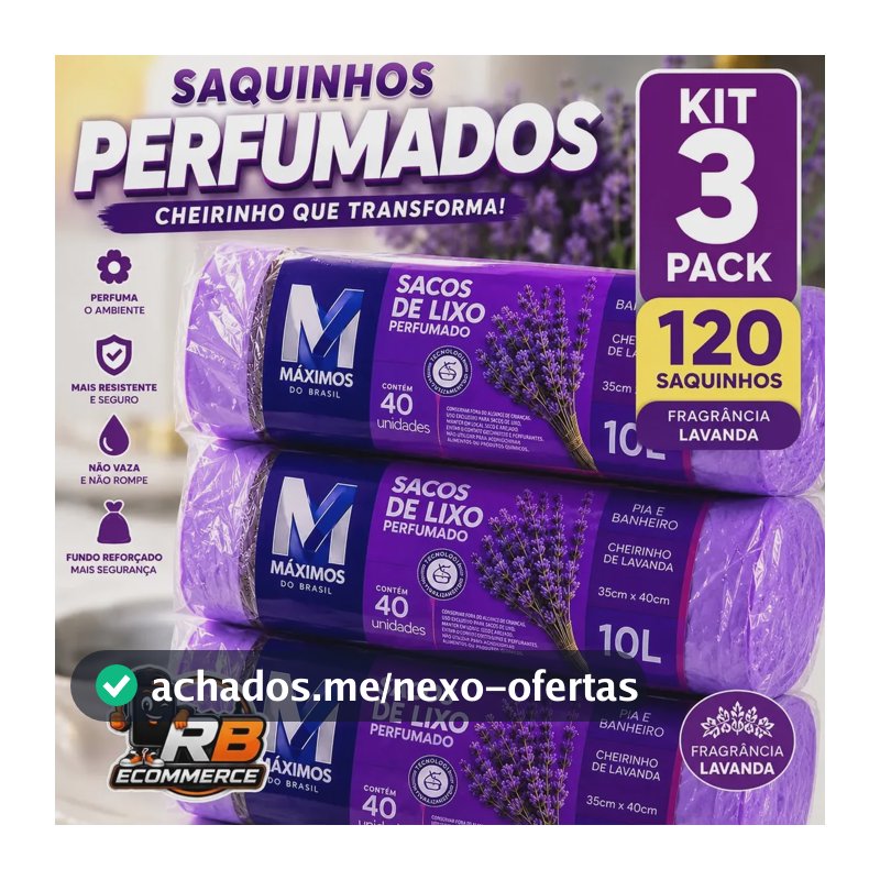 Kit 3 Saquinhos De Lixo Aroma Lavanda Perfumado 10 Litros