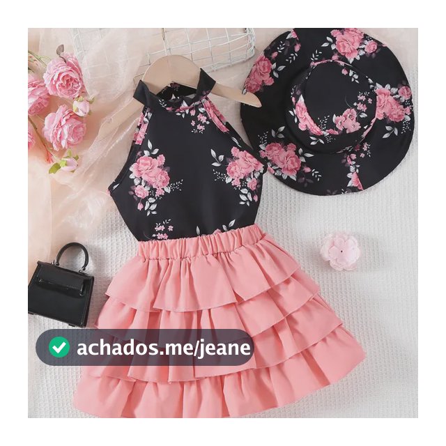 Conjunto 3 Peças Blusa Halter Saia Chapéu Menina Pink 7-8y
