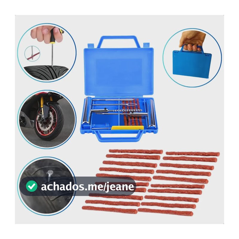 Kit Reparo Pneu Sem Câmara + Maleta 25 Remendos Moto E Carro