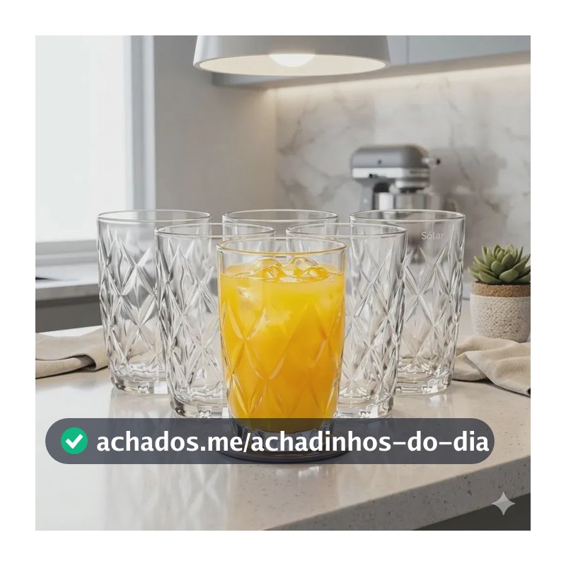 Jogo 6 Copos 370ML Grande Vidro Grosso Luxo Diamond Resistente Transparente Drink Água Suco Restaurante Bar Casa Diamante Pítia