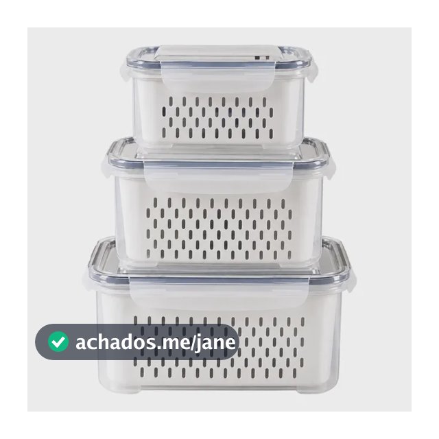 Kit 3 Organizadores Geladeira Alimentos Vegetais Com Tampas Branco