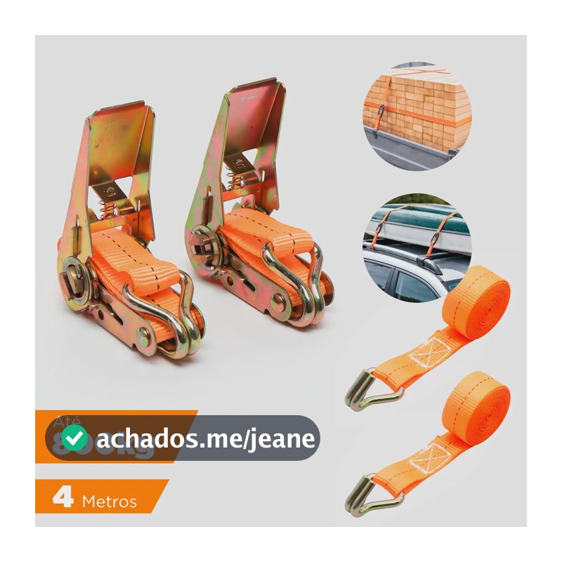Kit 2 Cinta Catraca Amarração Com Gancho Carga 800kg 4,5m Laranja