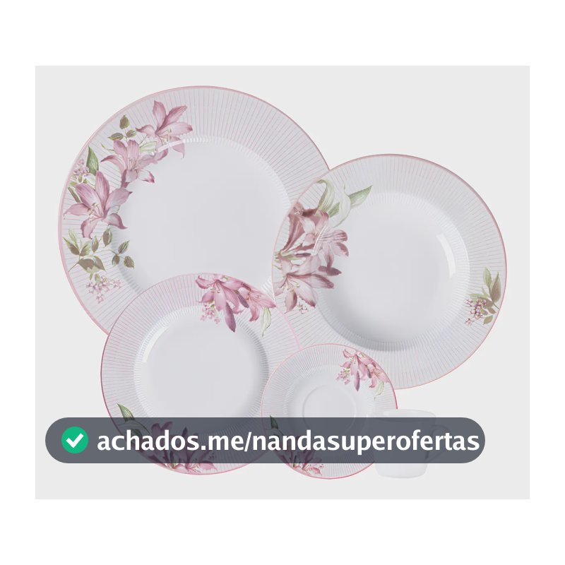 Aparelho Jantar Dominique Em Porcelana 20 Peças Tramontina Branco Com Rosa Florido