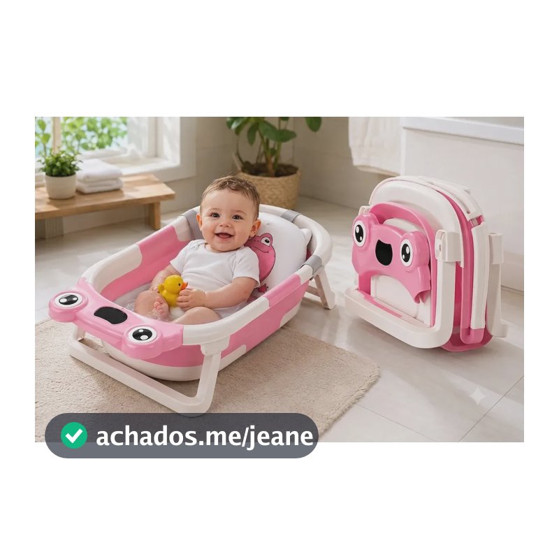 Banheira Bebe Dobrável Com Termômetro Rosa Almofada Infantil Kids Suporte Banheirinha Chuveirinho Calor Ofurô Criança